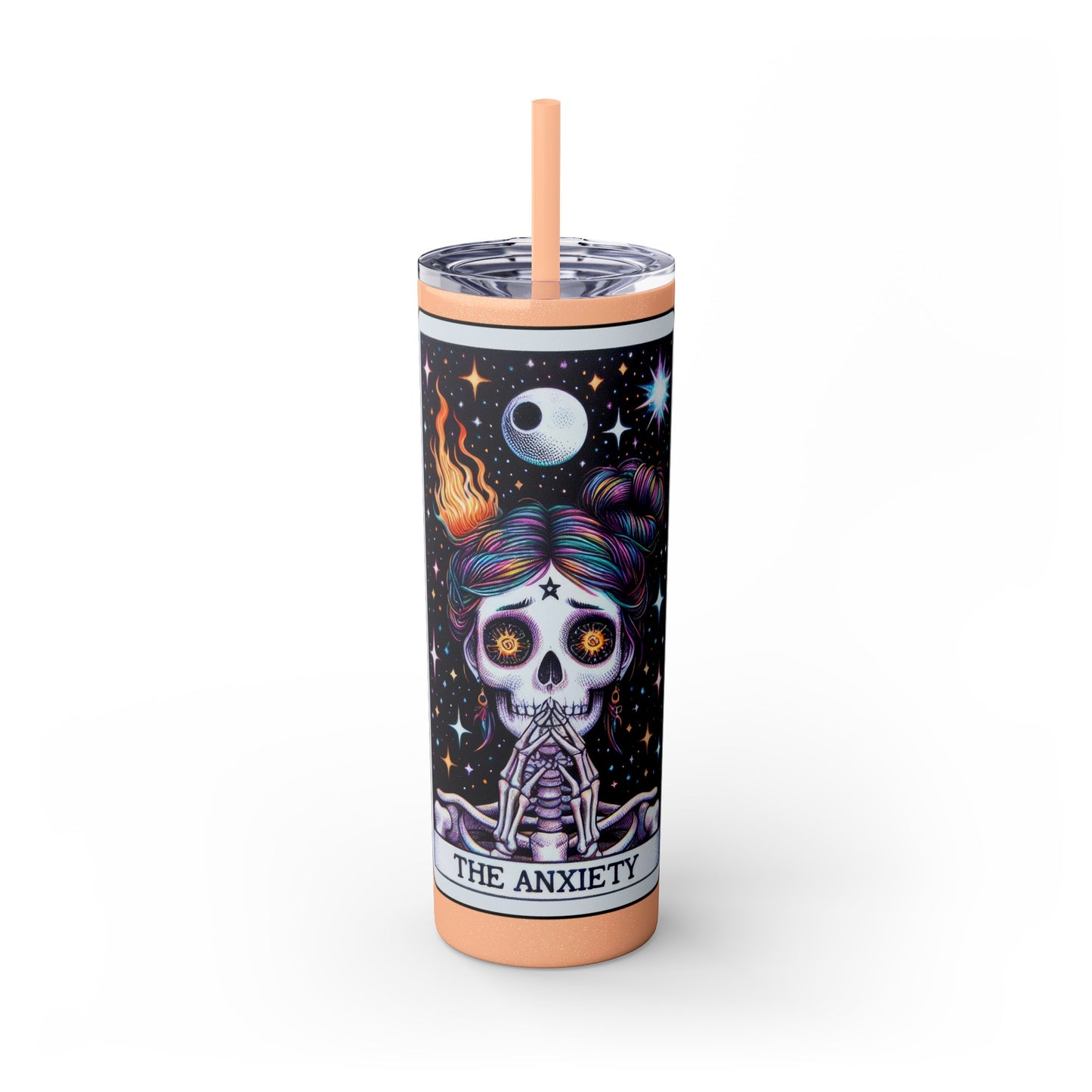 The Anxiety Tarot Skinny Tumbler with Straw, 20oz