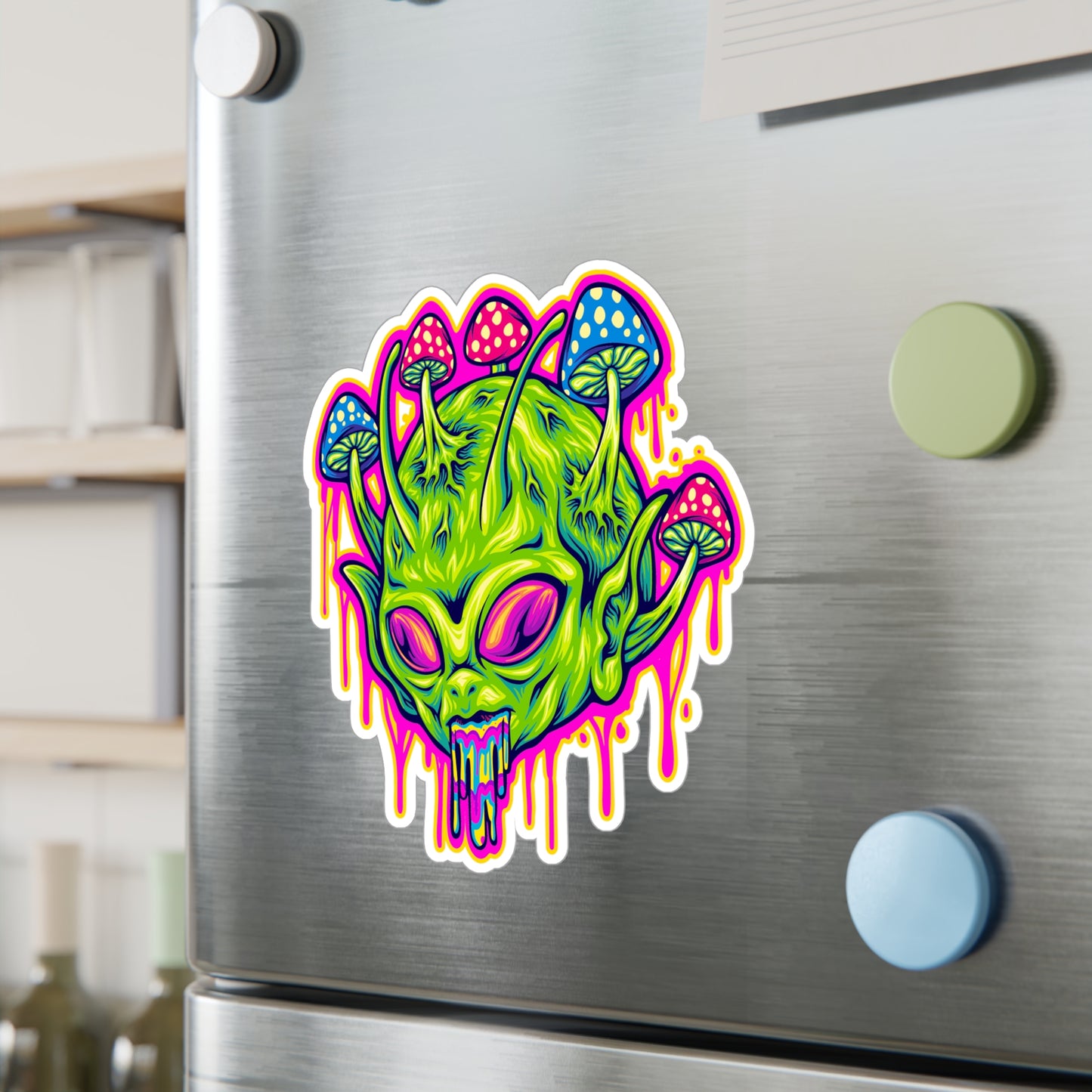 Cosmic Alien Head in Surreal Trippy Sticker