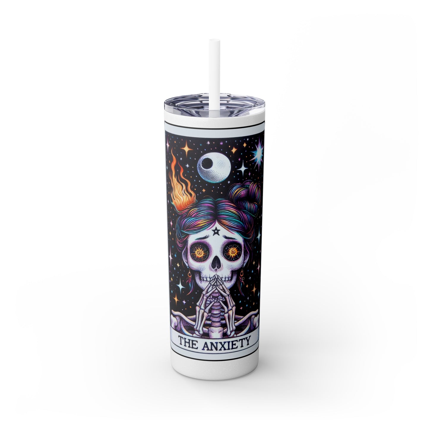 The Anxiety Tarot Skinny Tumbler with Straw, 20oz