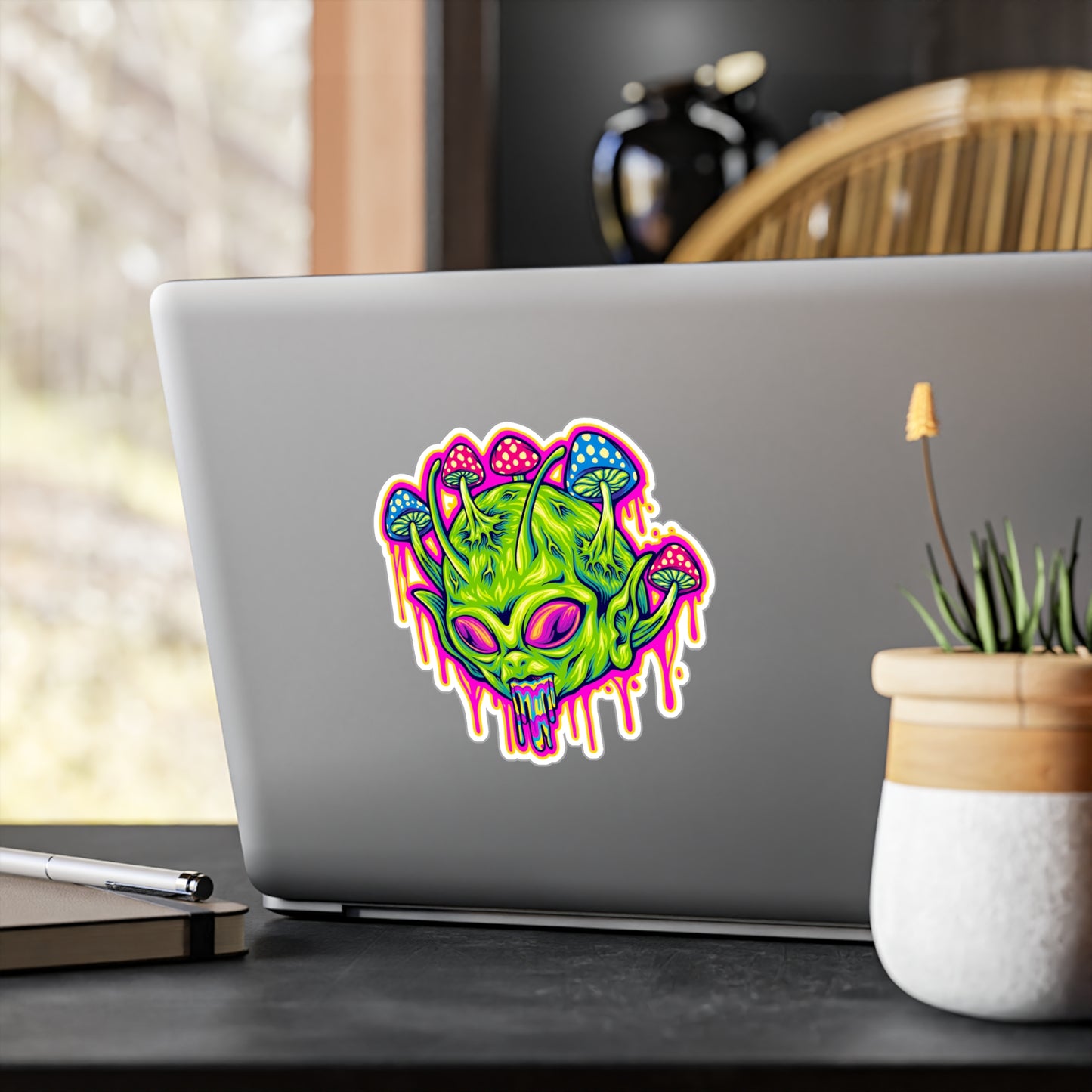 Cosmic Alien Head in Surreal Trippy Sticker