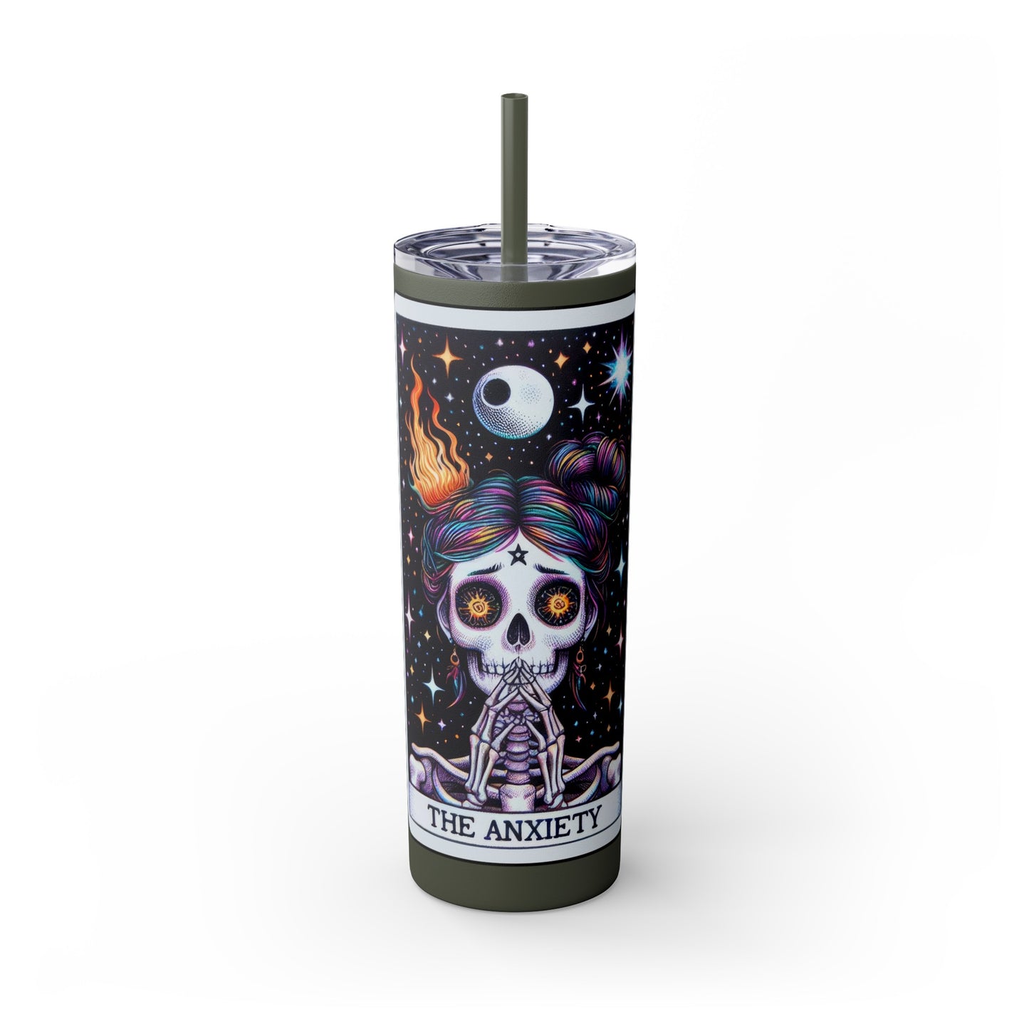 The Anxiety Tarot Skinny Tumbler with Straw, 20oz