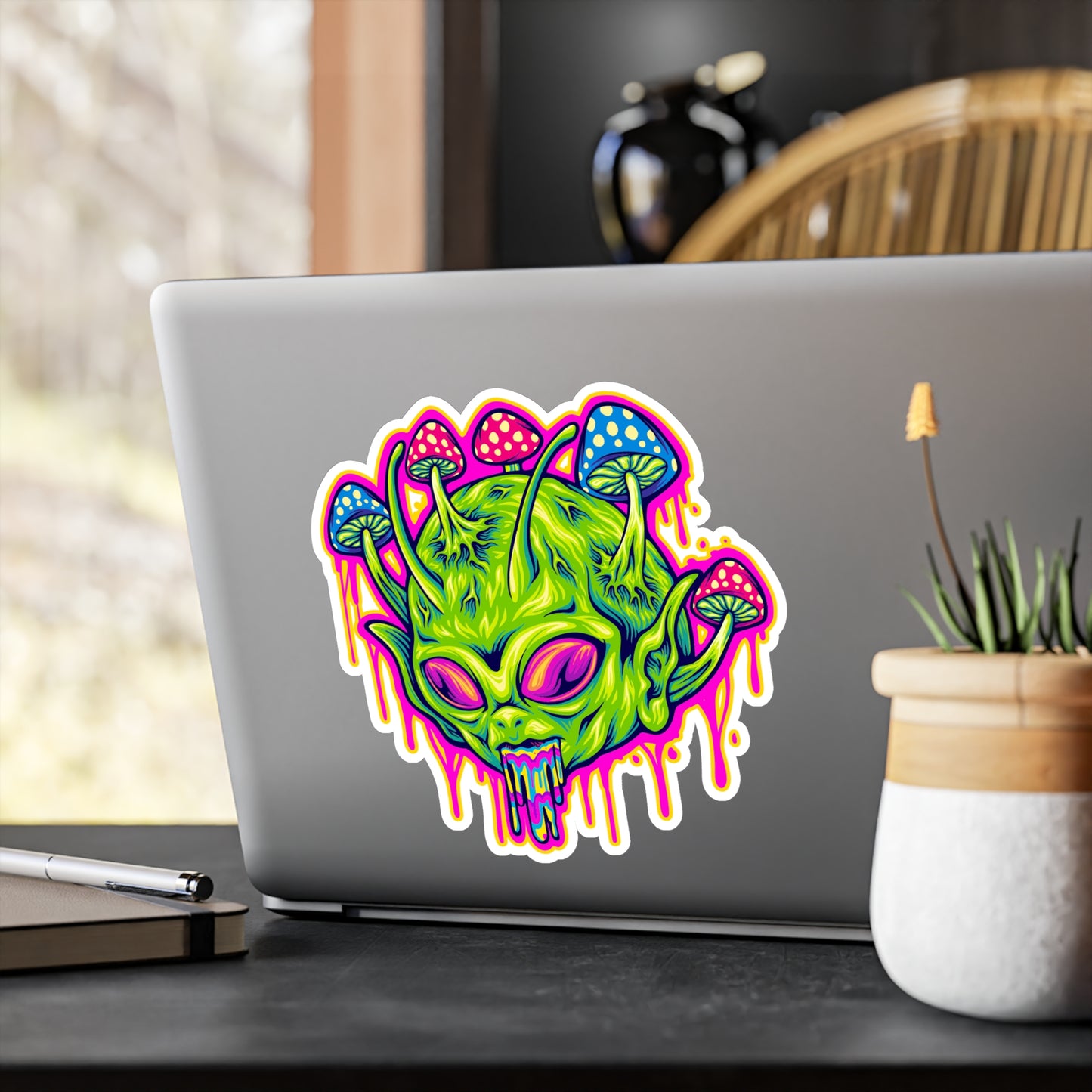 Cosmic Alien Head in Surreal Trippy Sticker