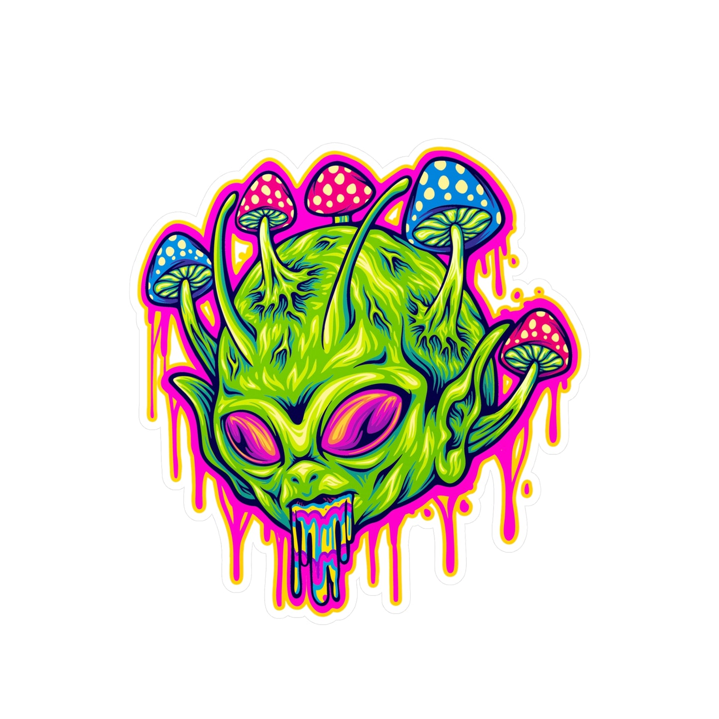 Cosmic Alien Head in Surreal Trippy Sticker