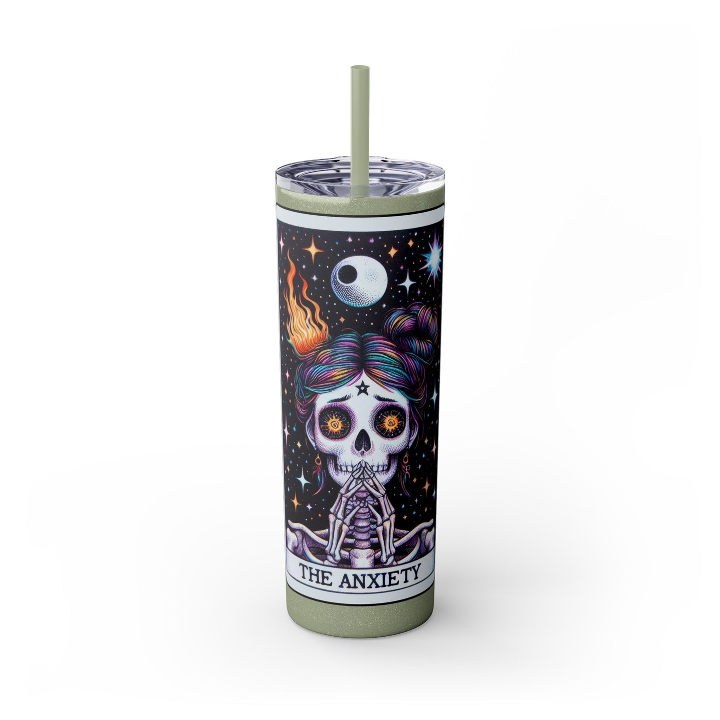 The Anxiety Tarot Skinny Tumbler with Straw, 20oz