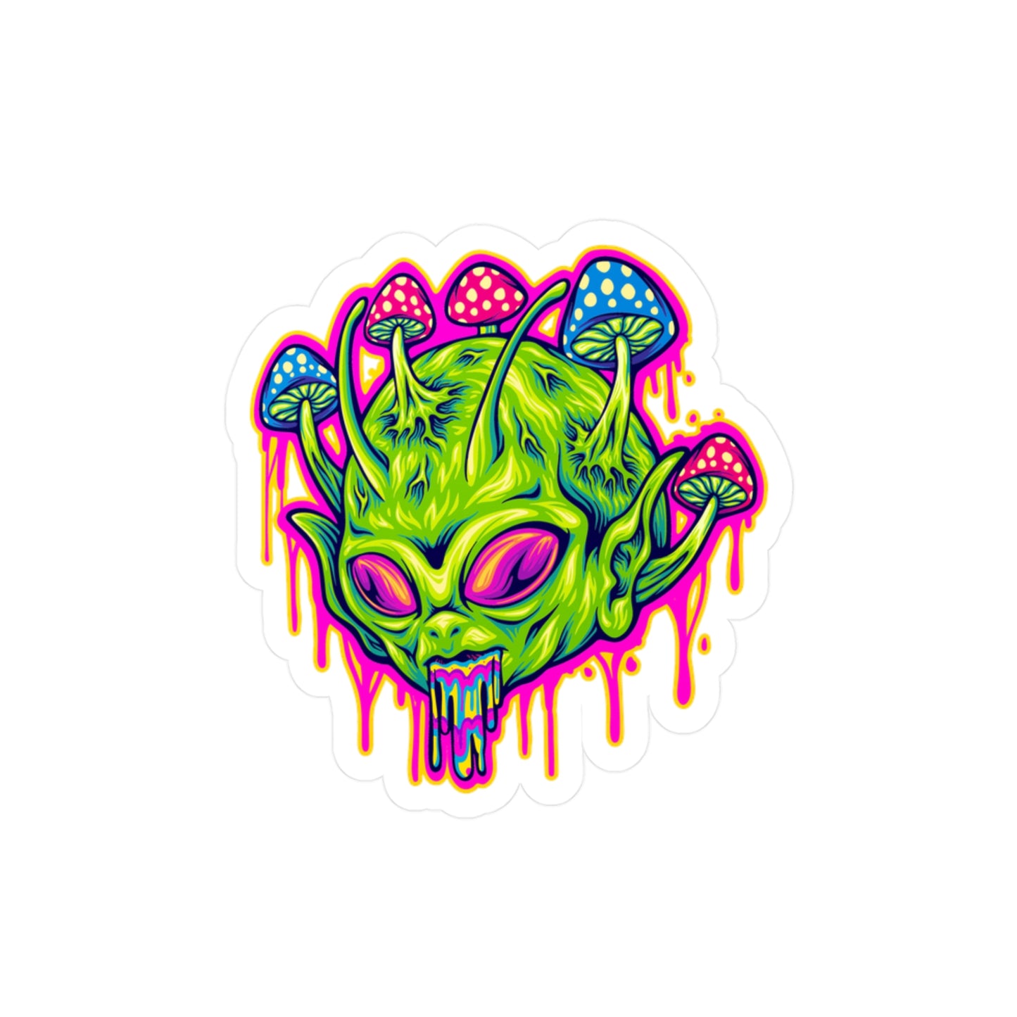 Cosmic Alien Head in Surreal Trippy Sticker