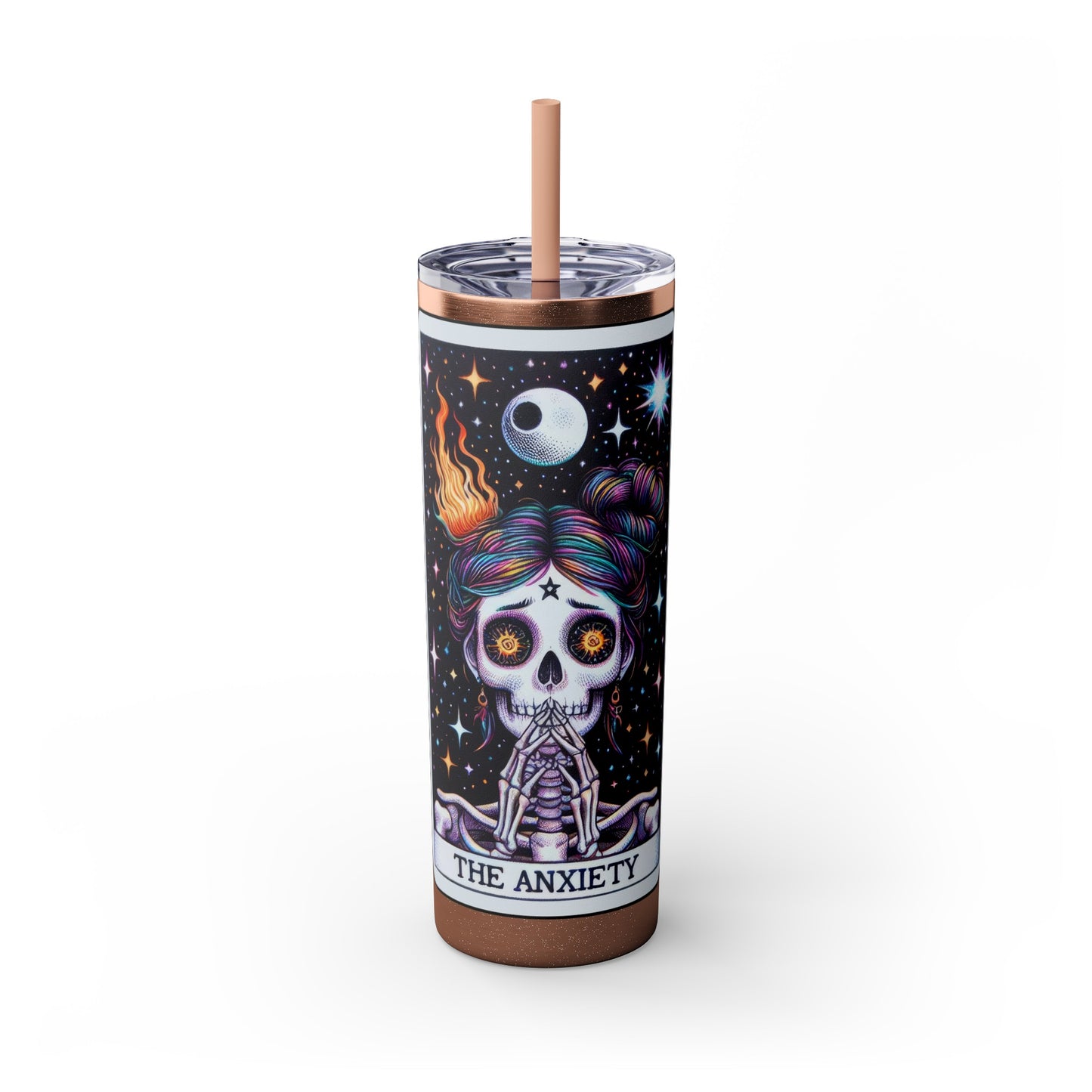 The Anxiety Tarot Skinny Tumbler with Straw, 20oz