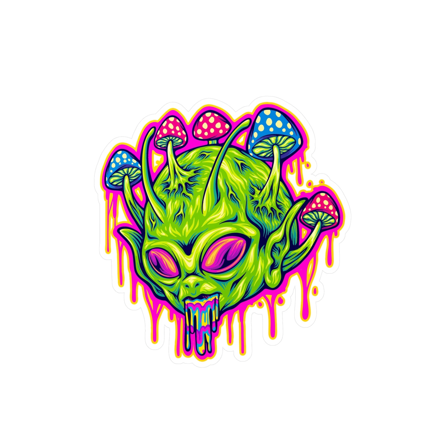 Cosmic Alien Head in Surreal Trippy Sticker