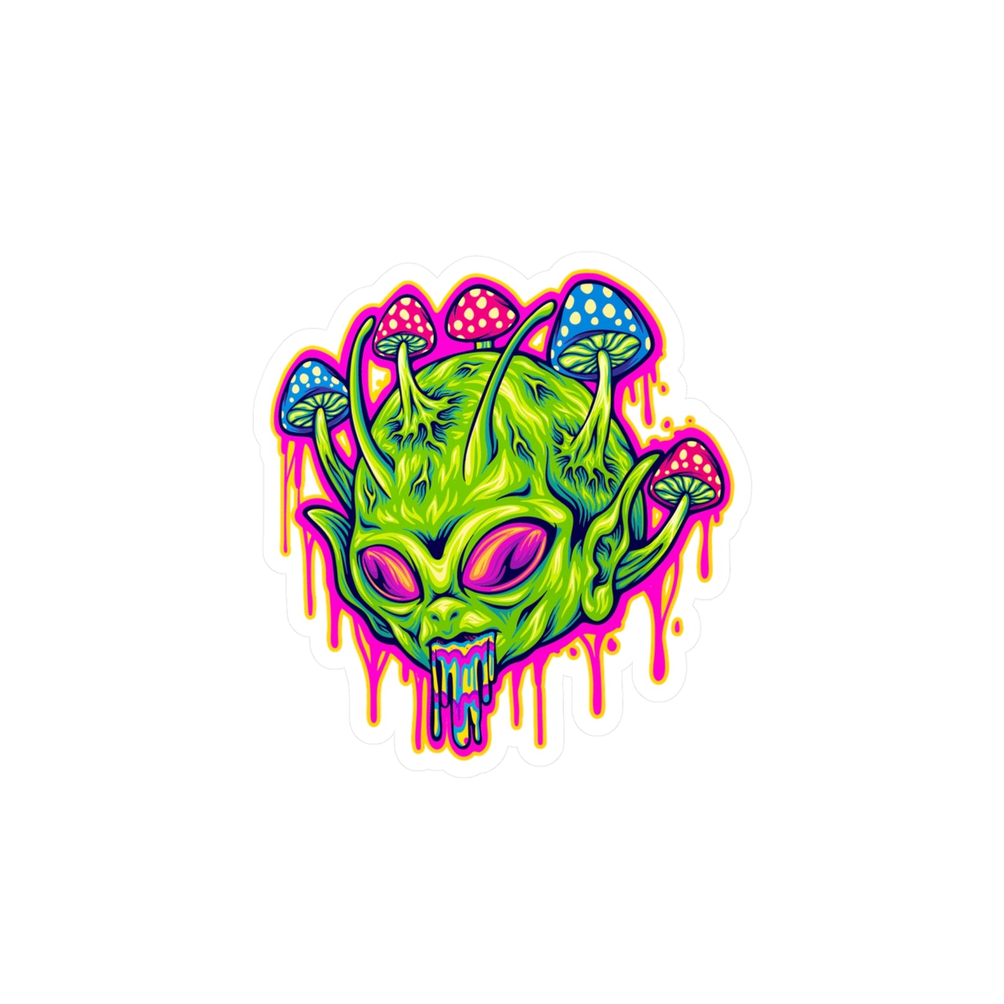 Cosmic Alien Head in Surreal Trippy Sticker