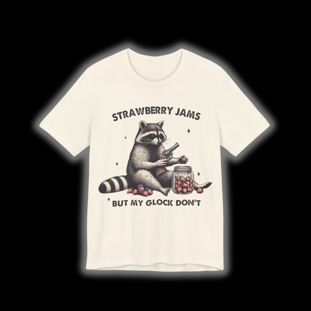 Strawberry Jams But My Glock Dont Raccoon Unisex T-Shirt