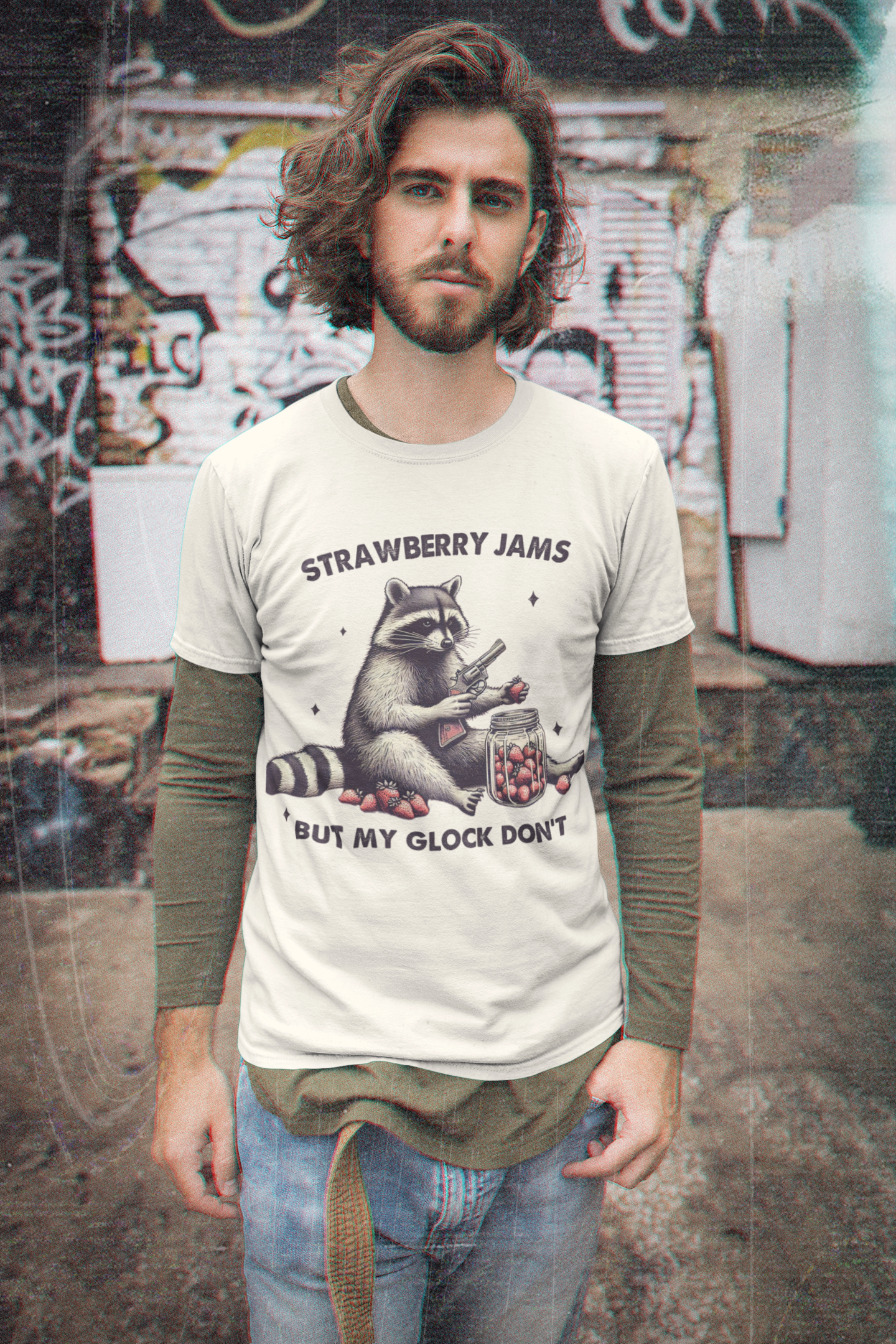 Strawberry Jams But My Glock Dont Raccoon Unisex T-Shirt