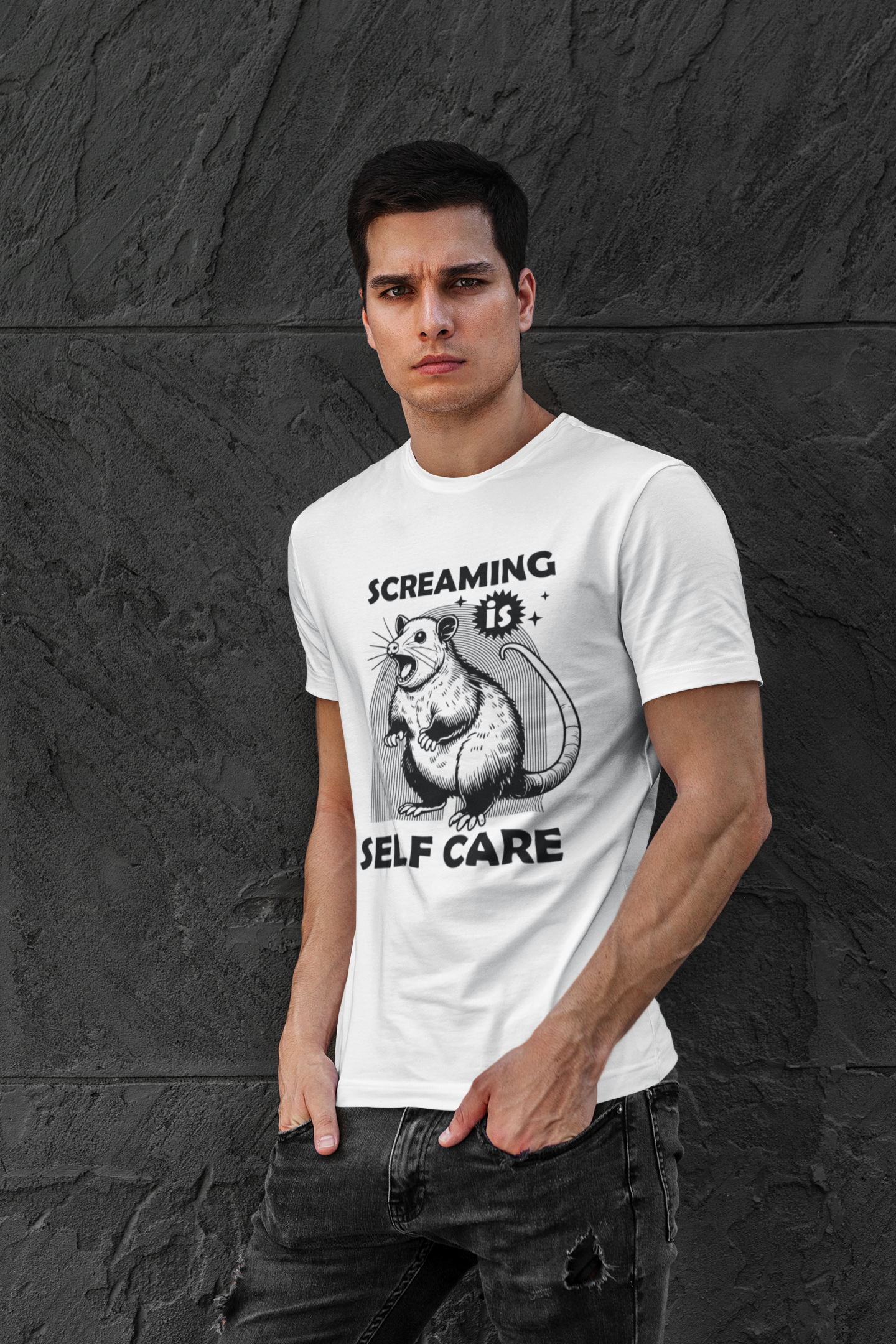 Screaming Is Self Care Funny Possum T-Shirt