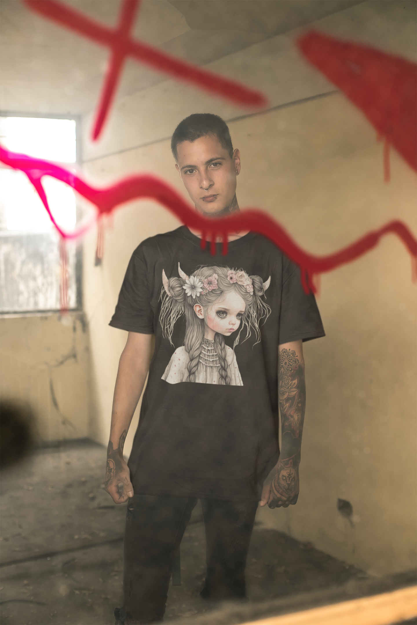 Alternative Girl Art with Horns Unisex T-Shirt